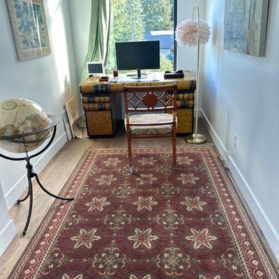 Office desk & chair, globe, floor lamp