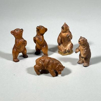 (5pc) CARVED STANDING BEARS | Lot of 5 carved wood bear figurines in standing & seated positions. - h. 3.5 x w. 2 x l. 2 in

Contact...