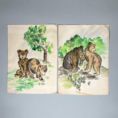 (2pc) Two Water Color Paintings | Each depicting a pair of adolescent bears among foliage. - h. 16 x l. 11.25 in

Contact All Country...