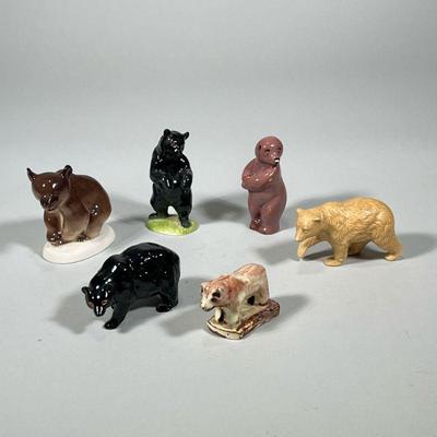 (6pc) MIXED CERAMIC BEAR FIGURINES | Including: 2 Beswick England black bear figurines, Russian bear figurine, and more! - h. 4 x w. 2.25...