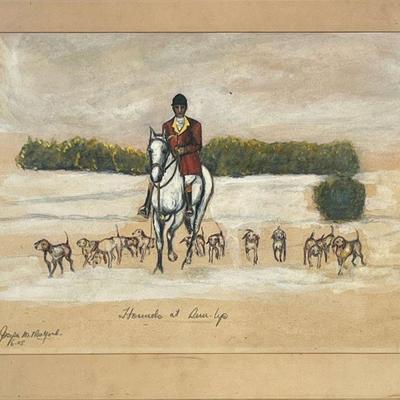 JOSEPH MAYORD (20TH Century) PASTEL PAINTING | Hounds at Dunly . Pastel on Paper. 12.5 x 17 in. sight. Signed & dated...