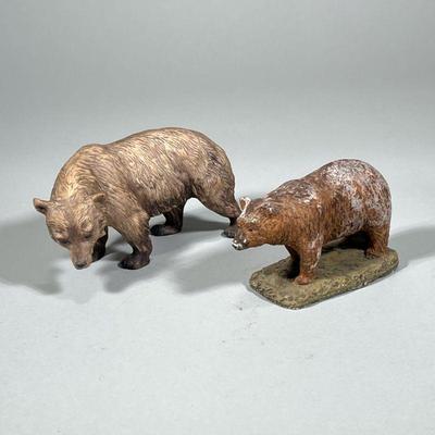 (2pc) CERAMIC BEAR FIGURINES | Including: artist signed glazed ceramic brown bear figurine and Parastone Holland bear figurine. - h. 4 x...