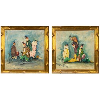 (2pc) PAIR CLOWN PAINTINGS | Each signed and dated, in gilt frames.

Contact All Country Estate Sales
