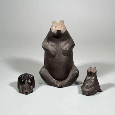(3pc) CERAMIC SWEDISH BEAR FIGURINES | Including: 2 small glazed ceramic bear figurines and large seared bear figurine, marked on bottom...
