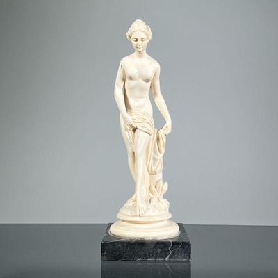 CLASSICAL SCULPTURE | Ceramic sculpture of a nude woman in a classical style mounted on a black marble base. - h. 10.5 x w. 3.5 x d. 3.5...