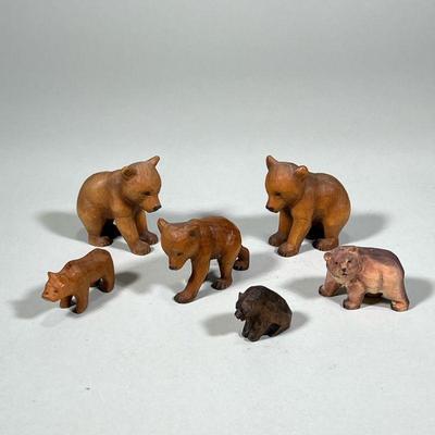 (6pc) Cute Carved Bear Figures | Carved wood bear figurines. - h. 3.25 x w. 1.5 x l. 3.5 in (largest)

Contact All Country Estate Sales
