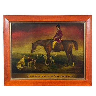 REPRODUCTION ANTIQUE POSTER | Reproduction of antique equestrian engraving, showing M. Charles Davis on The Traverser. w. 20.75 x h....