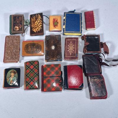 (16pc) LEATHER & WOOD NEEDLEBOOKS | Mixed lot of carved wood, micro mosaic, and tooled leather needle books.

Contact All Country...