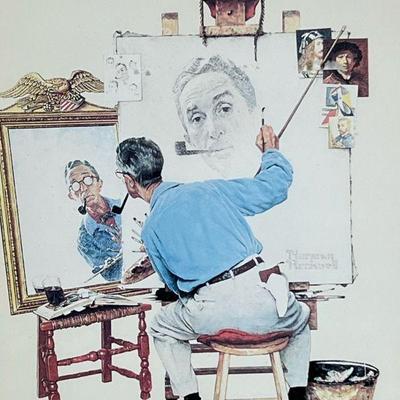 NORMAN ROCKWELL PRINT | Triple Self-Portrait Nicely matted and framed. Sight 13.5 x 10.5 in. - h. 21.75 x w. 17.75 in (frame)

Contact...