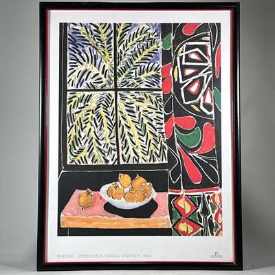 HENRI MATISSE POSTER | “Interior with Egyptian Curtain” Framed poster by Henri Matisse, dated 1948 in a black and red frame - w. 24.75 x...