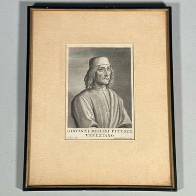 18th C. ITALIAN ENGRAVING | Giovanni Bellini Pittore Veneziano. Copper engraved portrait. Published by Firenze, c. 1770. Sight 6.5 x 4.5...