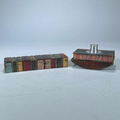 ARTIST'S PENCIL CASE | Book-form artist's pencil/brush case and a stamp / ink blotter. - h. 1.5 x w. 8 x d. 2.25 in

Contact...