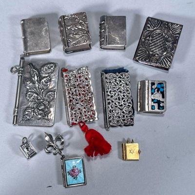 (11pc) GOLD & STERLING SNUFF BOXES & NEEDLEBOOKS | Including: 9K gold book with Star of David and miniature scroll with 10...