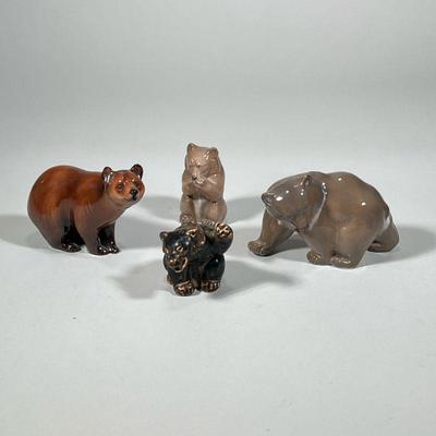 (4pc) ROYAL COPENHAGEN & OTHER BEAR FIGURINES | Including: 3 glazed ceramic Royal Copenhagen bear figurines and 1 Royal Doulton...