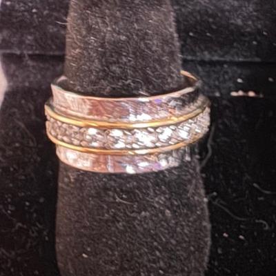 Sterling silver and gold with diamond ring 