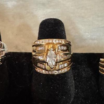 14 Kt gold and diamond  womens wedding band set 