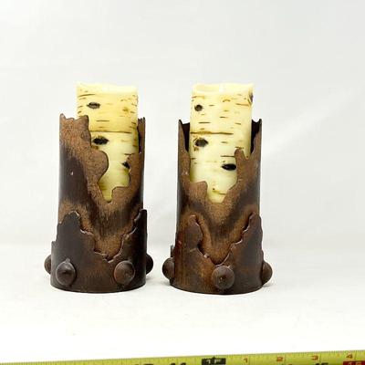 Large Rustic Metal Candle Holders (set of 2) w/battery operated candles