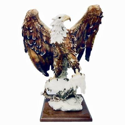 Vintage Giuseppe Armani Signed Porcelain Eagle on Wooden Mount