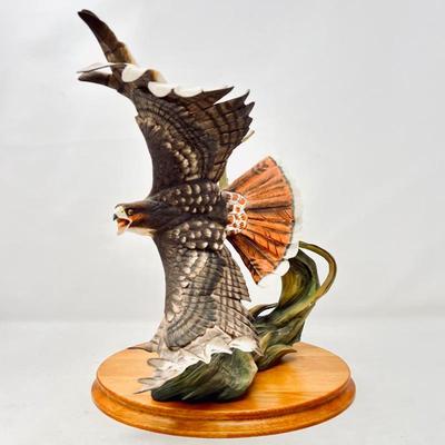 Red Tail Hawk in Flight- Hand Painted Porcelain Statue by Artist: George McMonigle