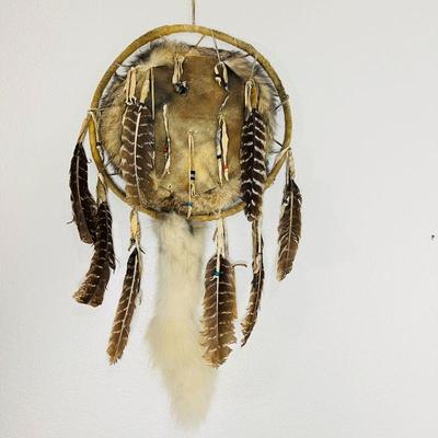 Hootchoo Collection Shoshone Warrior War Shield - Leather, turkey feathers, white fox tail