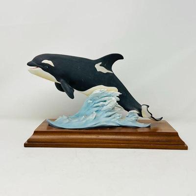 Kaiser Hand Painted Porcelain Orca Killer Whale - on Wood Stand- Made in W. Germany