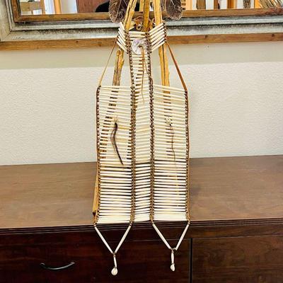  Warrior Bone Tube Breastplate on Display Tree- Headpiece, Bison Jawbone Club & Horsehair Tassel