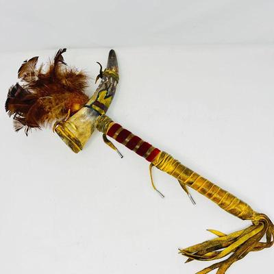 Horn Tomahawk / Rattle - Animal Horn, Leather Wrapped Handle