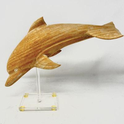 Carved Wooden Dolphin Sculpture on Acrylic Stand