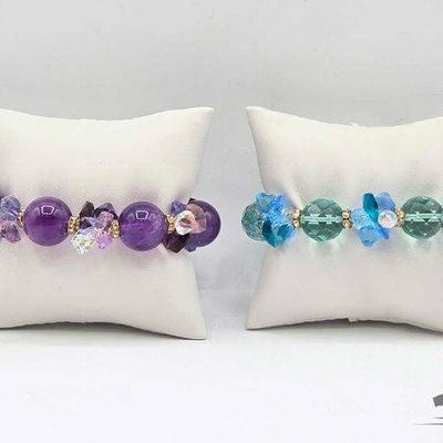 #997 • (2) Chunky Blue & Purple Crystal Bracelets
