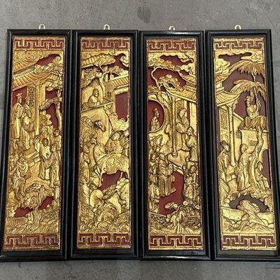 #2713 • (4) Gold Toned Oriental Style Wall Plaques
