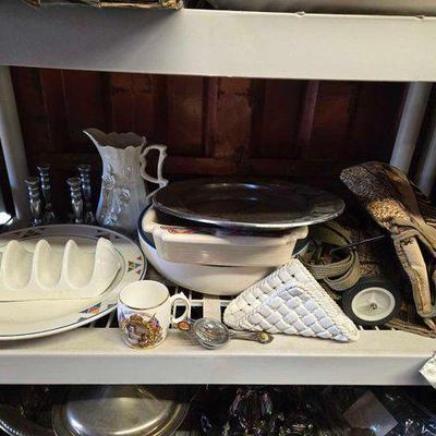 #6094 • Salisbury Bone China Queen Elizabeth Teacup, Platters, Candle Holders & More
