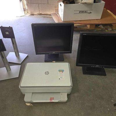 #2694 • Dell Monitors, Monitor Stands & HP Printer
