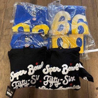#7568 • NEW!!! Rams 66 Jerseys and Super Bowl Hoodies
