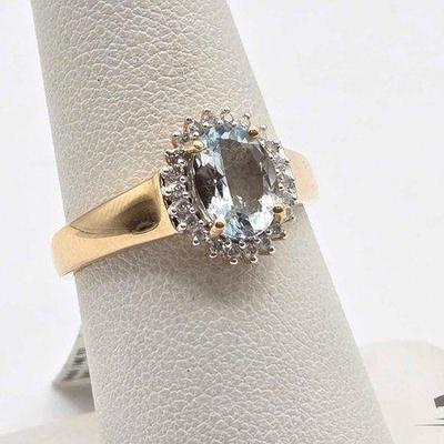 #712 • 14k Yellow Gold Aquamarine & Diamond Ring, 3.67g
