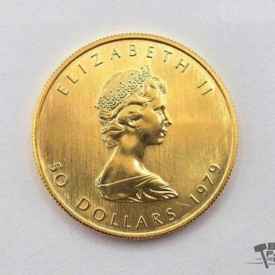 #1208 • 1979 $50 Fine Gold Canadian Maple Leaf Coin, 1oz
