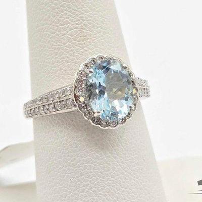 #710 • 14k White Gold Aquamarine & Diamond Ring, 3.55g

