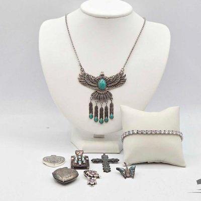 #901 • Sterling Silver Necklace, Bracelet & Pendants, 104.93g
