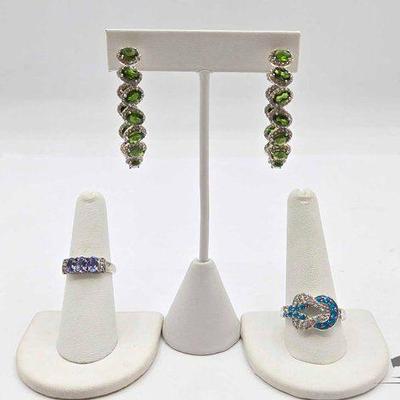 #900 • Sterling Silver Earrings and Rings with Gemstones, 23.35g
