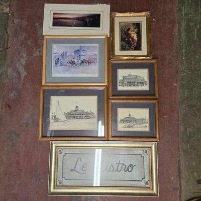 #6502 • (7) Collection of Framed Artworks Featuring Various Themes
