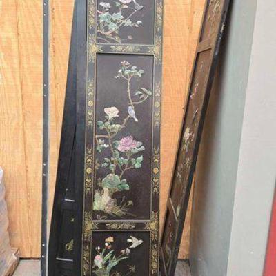 #2454 • 6-Panel Oriental Soapstone Stone Black Lacquered Room Divider
