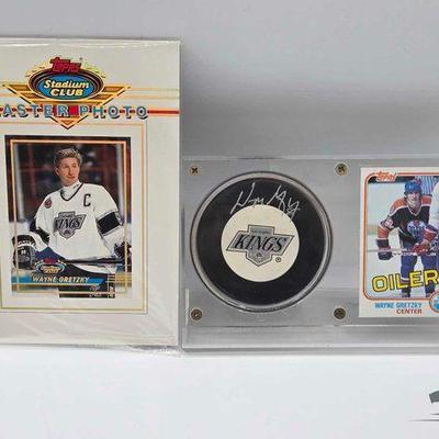 #1824 • Wayne Gretzky Signed Puck with Players Cards & Master Photo
