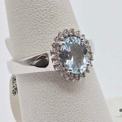 #702 • 14k White Gold Aquamarine & Diamond Ring, 3.81g
