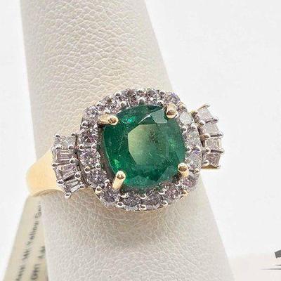 #706 • 14k Yellow Gold Emerald & Diamond Ring, 4.46g
