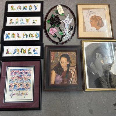 #2714 • Framed Artist Signed & Framed Artwork & Glass-Stained Hummingbird Wall Decor
