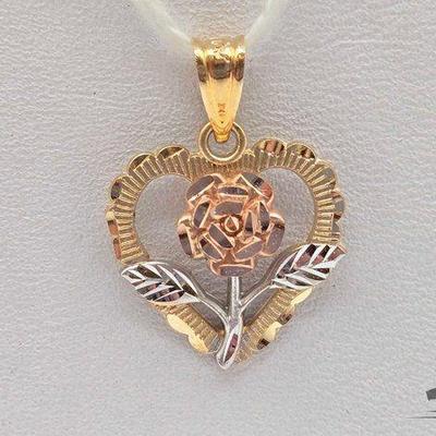 #728 • 14k Yellow Gold Heart with Rose Pendant, 1.08g
