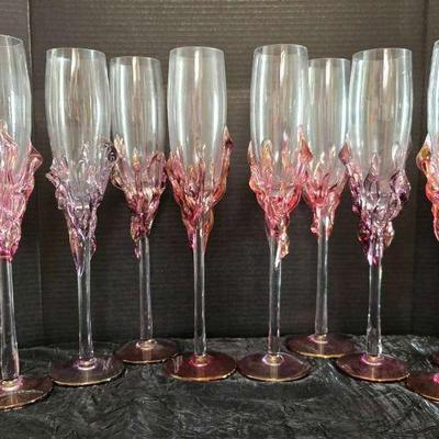 Th010v champagne glasses set of 10 glass art by ion tamaian