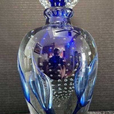 Th009 tiny bubbles vase cobalt blue glass art by jean claude novaro