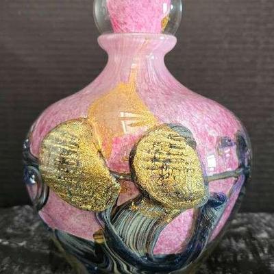 Th007v wide pink landscape glass art by jean claude novaro