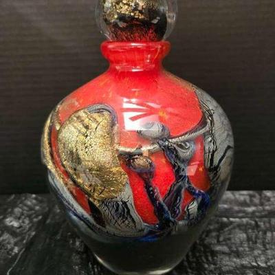 Th006v small fire red landscape vase by jean claude novaro