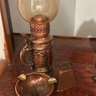 Vintage Brass Decor - Ashtray, Lamp and Bell 